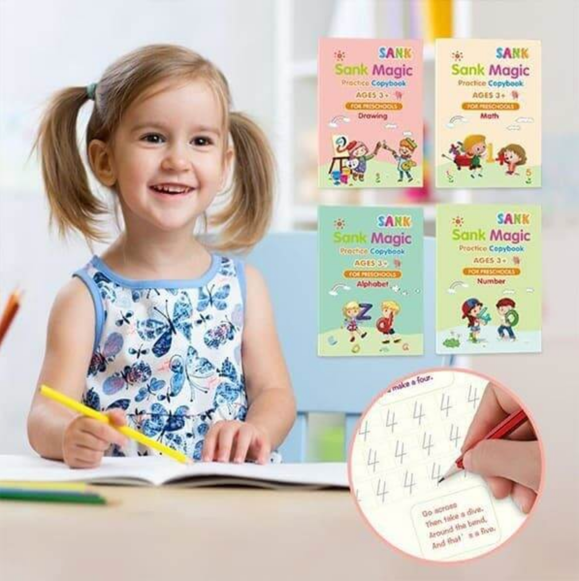4 Libri di apprendimento + Matita magica + 4 Ricariche